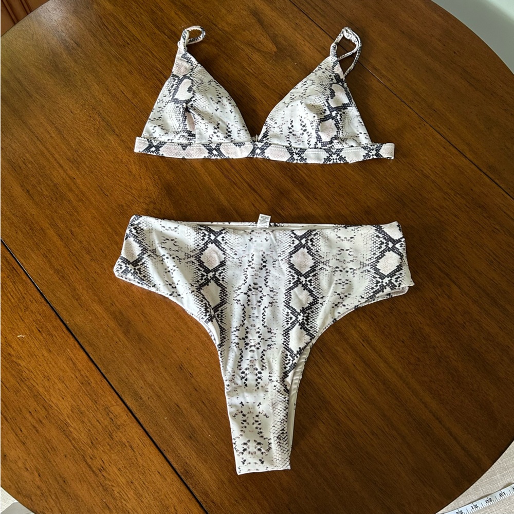 SHEIN Snake Print Bikini Set - Black and Cream